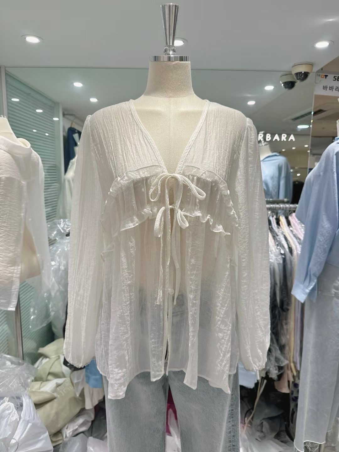 BARBARA GIRL韓國直郵女士新品時尚襯衫蕾絲衫荷葉邊天絲BARBARA GIRL襯衫/蕾絲衫圖色2