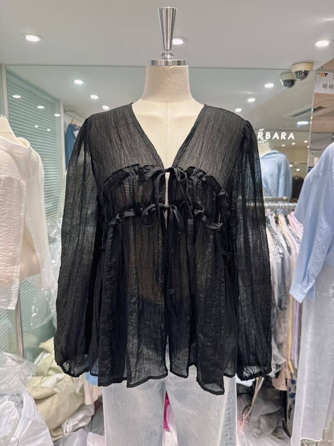 BARBARA GIRL韓國直郵女士新品時尚襯衫蕾絲衫荷葉邊天絲BARBARA GIRL襯衫/蕾絲衫圖色4