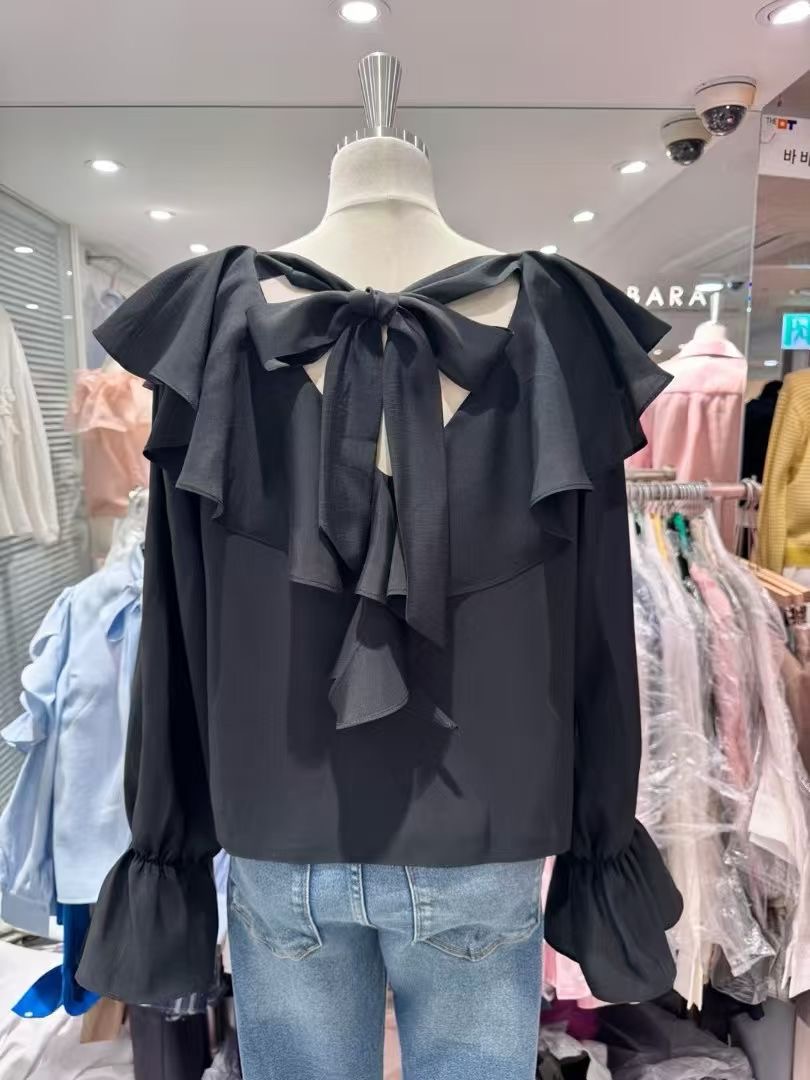 BARBARA GIRL韓國代購女士新款熱賣襯衫蕾絲衫荷葉邊系帶BARBARA GIRL襯衫/蕾絲衫