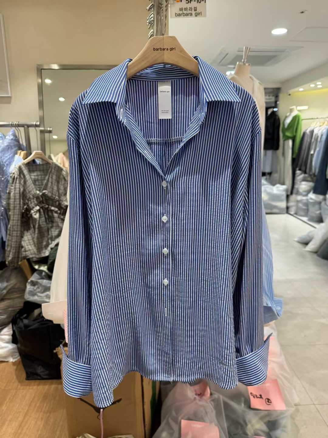 BARBARA GIRL韓國代購女裝新款職業人氣26春夏襯衫蕾絲衫條紋BARBARA GIRL襯衫/蕾絲衫圖色1