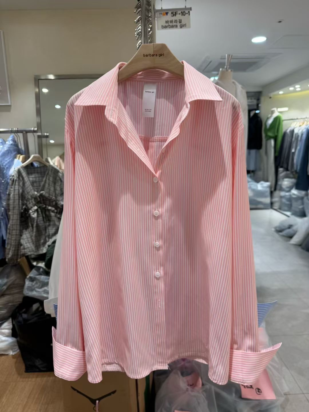 BARBARA GIRL韓國代購女裝新款職業人氣26春夏襯衫蕾絲衫條紋BARBARA GIRL襯衫/蕾絲衫圖色2