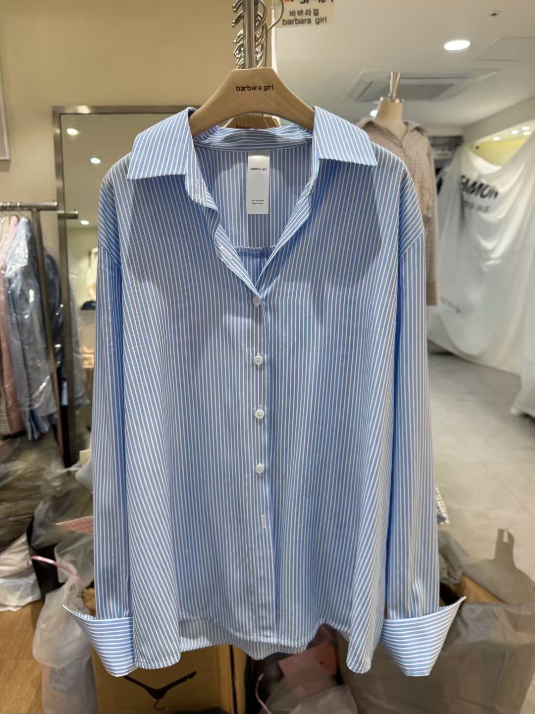 BARBARA GIRL韓國代購女裝新款職業人氣26春夏襯衫蕾絲衫條紋BARBARA GIRL襯衫/蕾絲衫圖色3