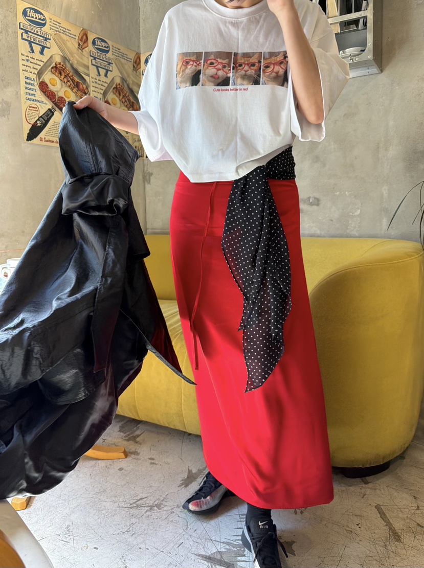 THE LINE-Q韓國直郵實拍女裝新品時尚推薦長裙緞面鏤空THE LINE-Q長裙