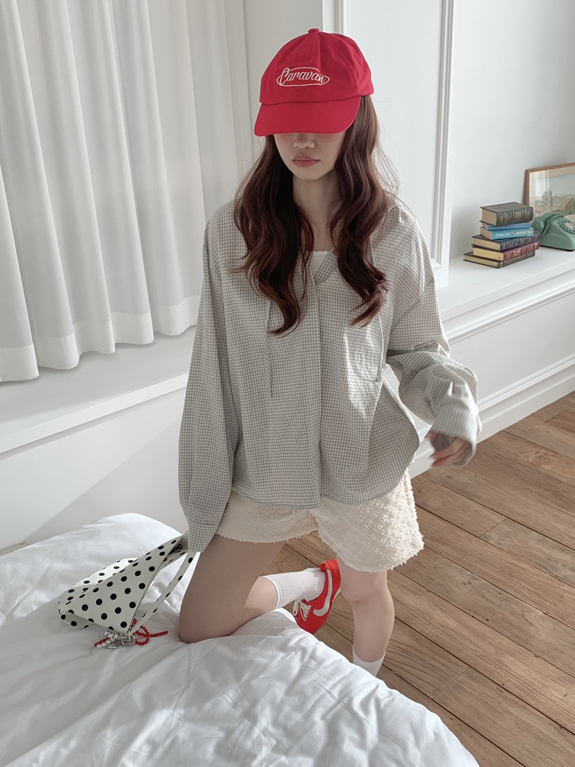 BEFORE SUNRISE韓國直郵女士新品熱賣襯衫蕾絲衫連帽衫格子BEFORE SUNRISE襯衫/蕾絲衫