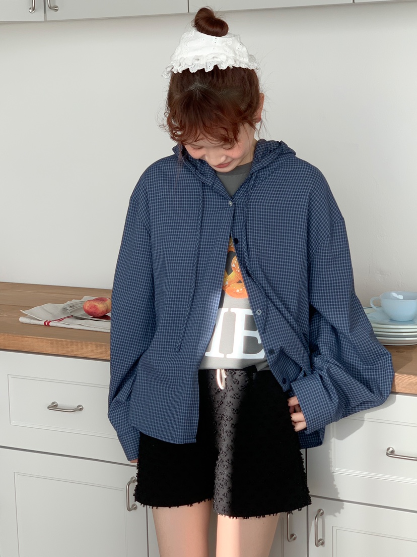 BEFORE SUNRISE韓國直郵女士新品熱賣襯衫蕾絲衫連帽衫格子BEFORE SUNRISE襯衫/蕾絲衫