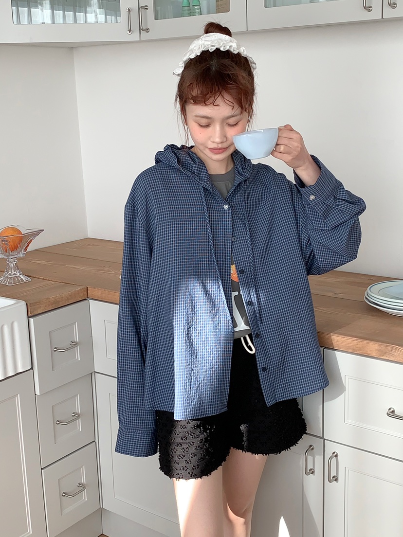 BEFORE SUNRISE韓國直郵女士新品熱賣襯衫蕾絲衫連帽衫格子BEFORE SUNRISE襯衫/蕾絲衫