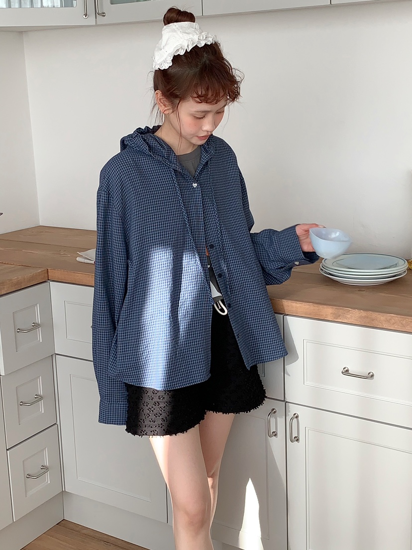 BEFORE SUNRISE韓國直郵女士新品熱賣襯衫蕾絲衫連帽衫格子BEFORE SUNRISE襯衫/蕾絲衫