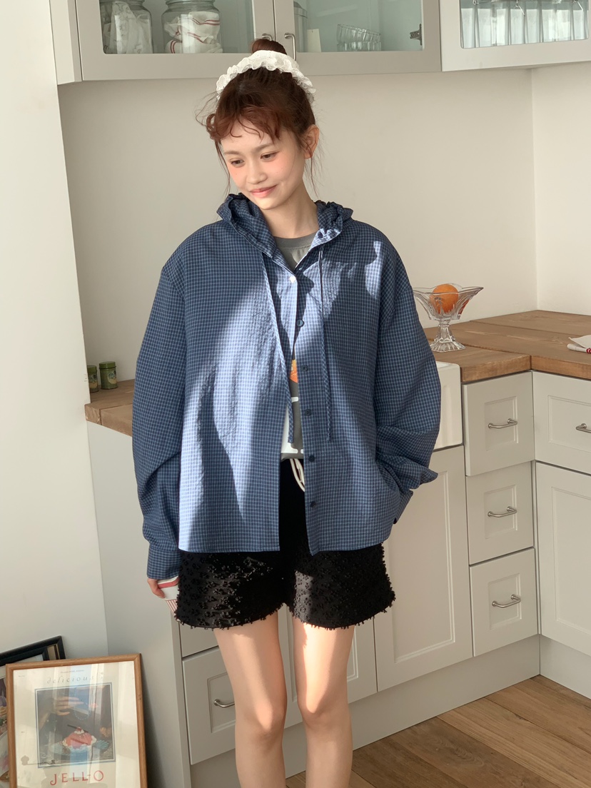 BEFORE SUNRISE韓國直郵女士新品熱賣襯衫蕾絲衫連帽衫格子BEFORE SUNRISE襯衫/蕾絲衫