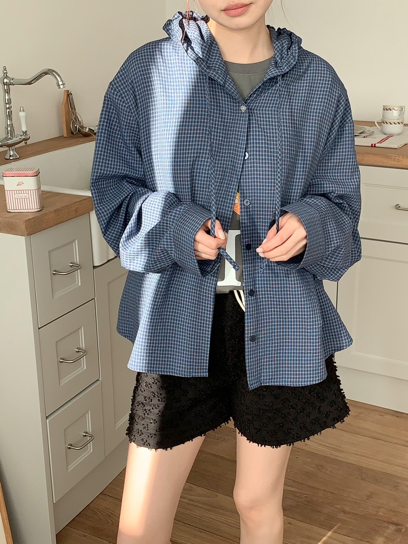 BEFORE SUNRISE韓國直郵女士新品熱賣襯衫蕾絲衫連帽衫格子BEFORE SUNRISE襯衫/蕾絲衫