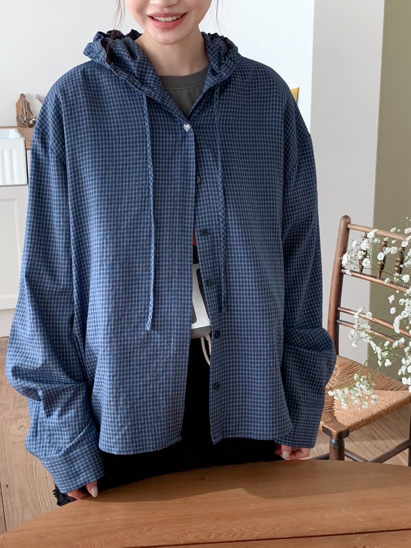 BEFORE SUNRISE韓國直郵女士新品熱賣襯衫蕾絲衫連帽衫格子BEFORE SUNRISE襯衫/蕾絲衫