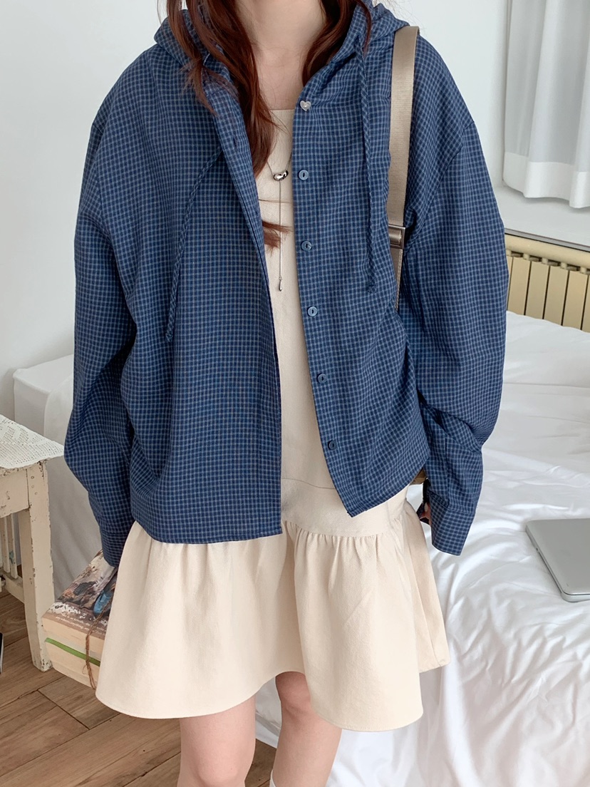 BEFORE SUNRISE韓國直郵女士新品熱賣襯衫蕾絲衫連帽衫格子BEFORE SUNRISE襯衫/蕾絲衫