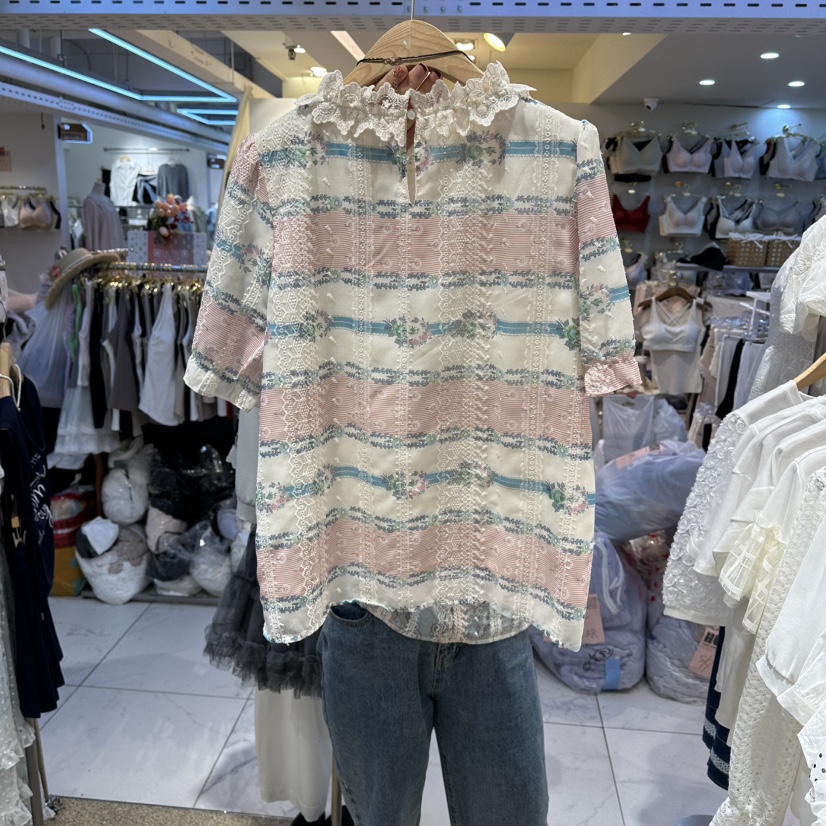 BELITA韓國東大門直郵女士新款人氣襯衫蕾絲衫不含飾品復古褶裥BELITA襯衫/蕾絲衫