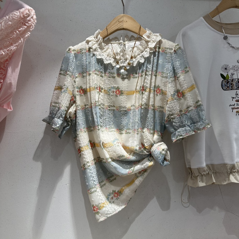 BELITA韓國東大門直郵女士新款人氣襯衫蕾絲衫不含飾品復古褶裥BELITA襯衫/蕾絲衫圖色1