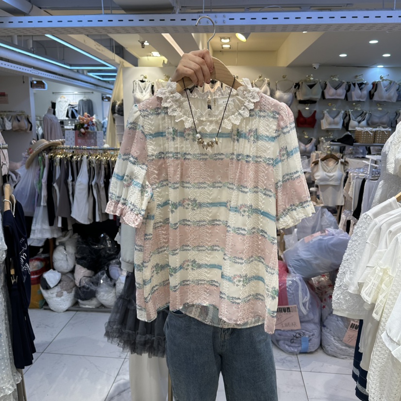 BELITA韓國東大門直郵女士新款人氣襯衫蕾絲衫不含飾品復古褶裥BELITA襯衫/蕾絲衫圖色2