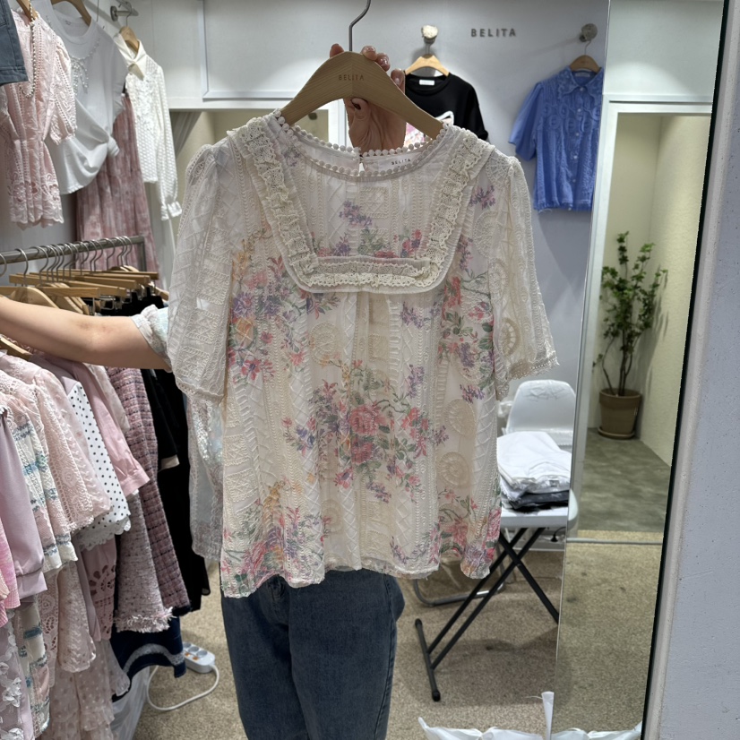 BELITA韓國東大門直郵女士新款26春夏襯衫蕾絲衫不含飾品BELITA襯衫/蕾絲衫圖色2