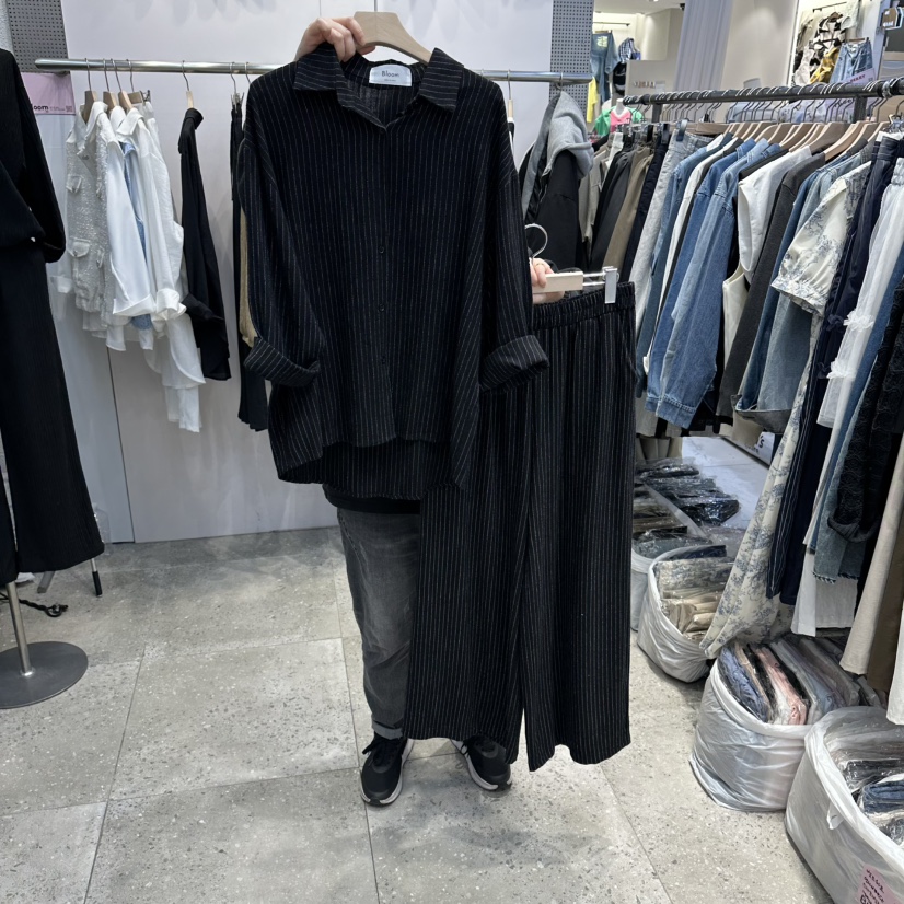 BLOOM韓國東大門代購女裝新品熱賣套裝兩件套套裝亞麻條紋BLOOM-Q套裝圖色2