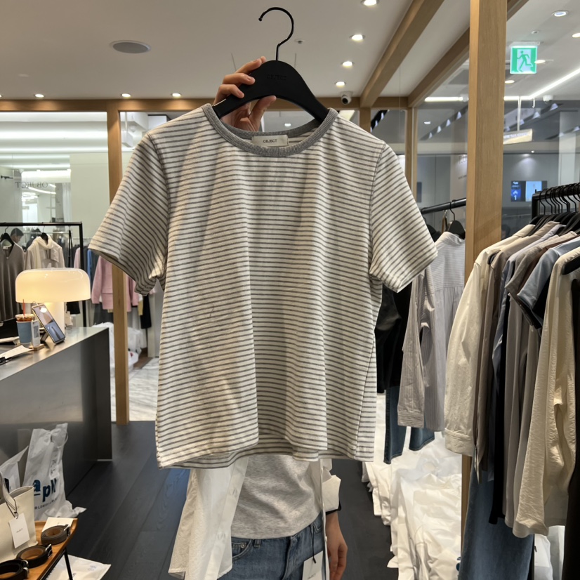 OBJECT韓國東大門直郵女士新款人氣休閑26春夏職業T恤條紋OBJECTT恤圖色1