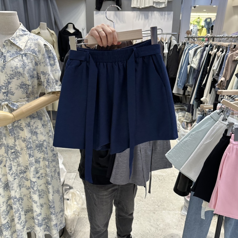 BLOOM韓國東大門直郵女士新品時尚人氣推薦短褲含腰帶亞麻BLOOM-Q短褲圖色3深藍色