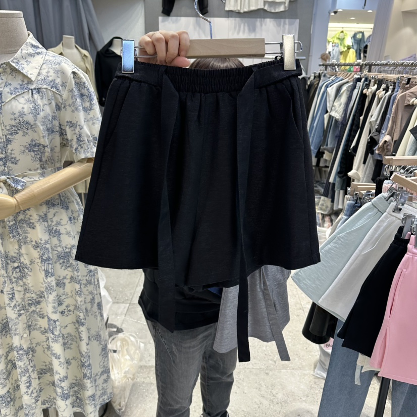 BLOOM韓國東大門直郵女士新品時尚人氣推薦短褲含腰帶亞麻BLOOM-Q短褲圖色5黑色