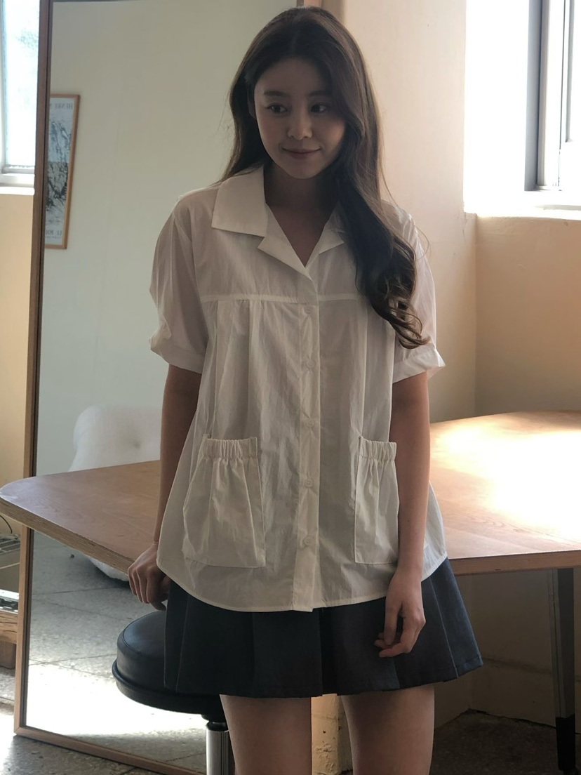 ONDO-P韓國代購女裝新款推薦26春夏職業人氣襯衫蕾絲衫口袋ONDO-P襯衫/蕾絲衫