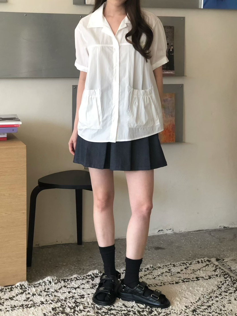 ONDO-P韓國代購女裝新款推薦26春夏職業人氣襯衫蕾絲衫口袋ONDO-P襯衫/蕾絲衫