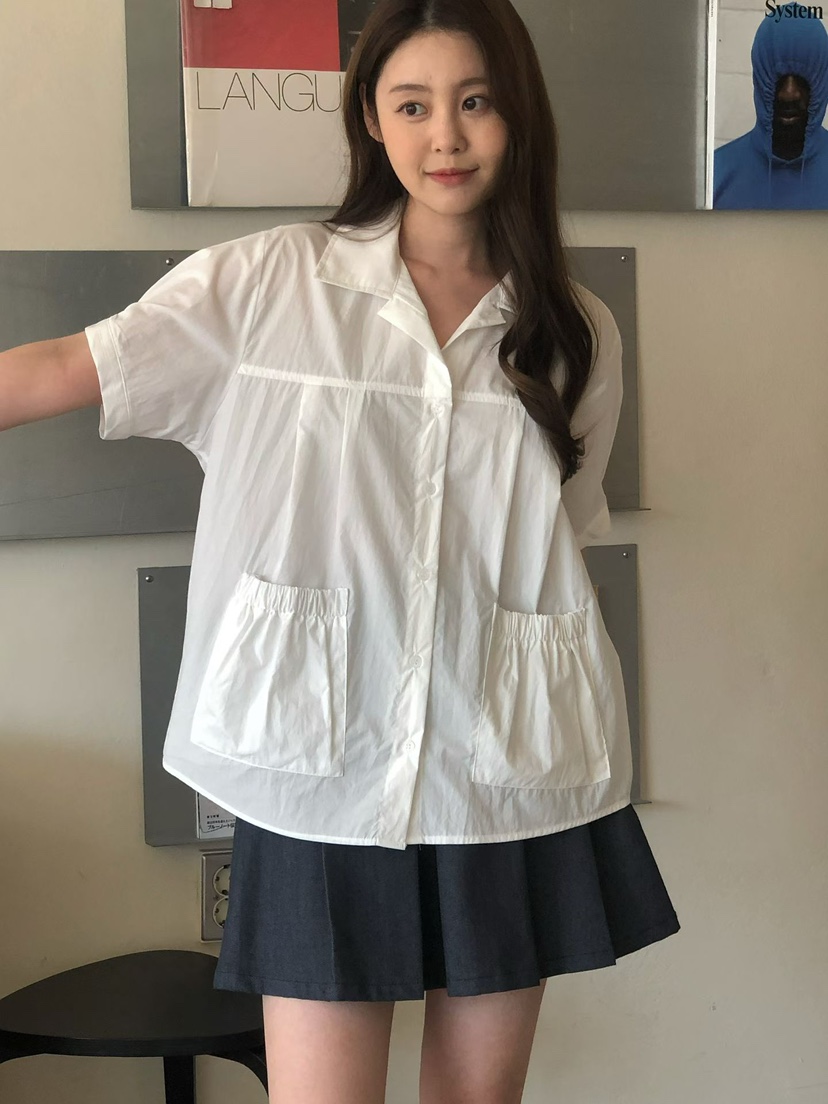 ONDO-P韓國代購女裝新款推薦26春夏職業人氣襯衫蕾絲衫口袋ONDO-P襯衫/蕾絲衫