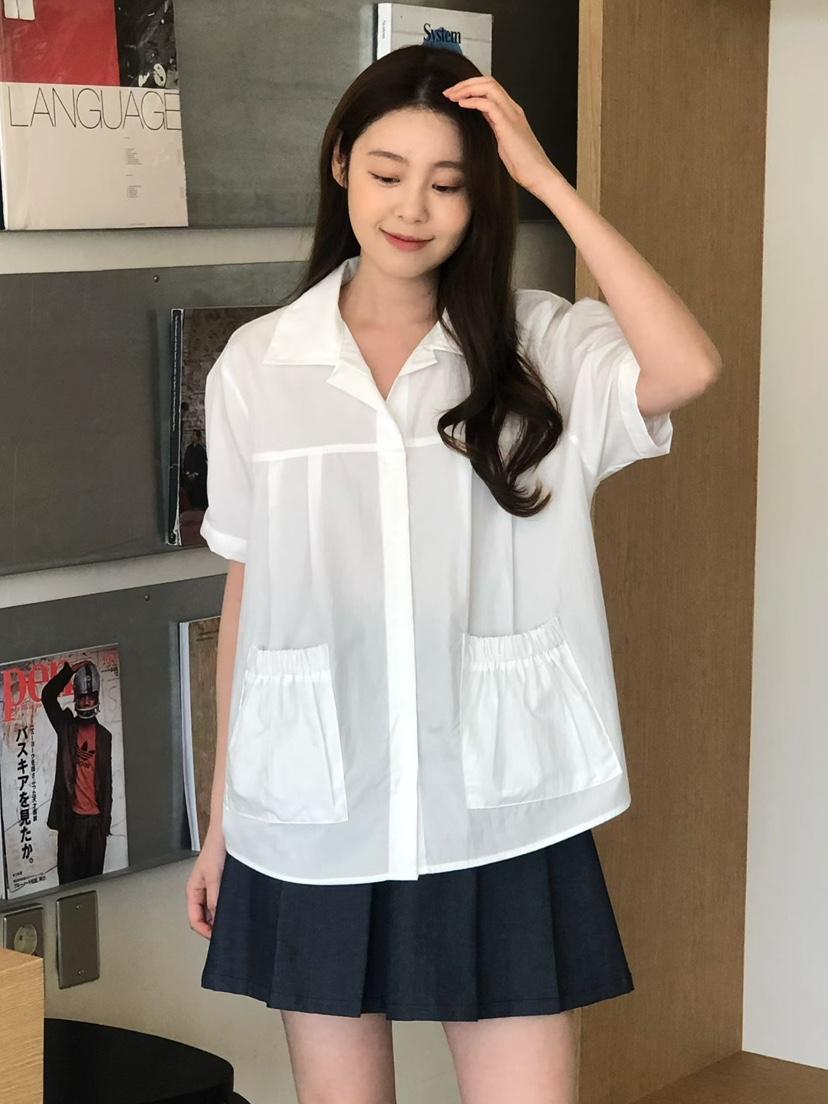 ONDO-P韓國代購女裝新款推薦26春夏職業人氣襯衫蕾絲衫口袋ONDO-P襯衫/蕾絲衫