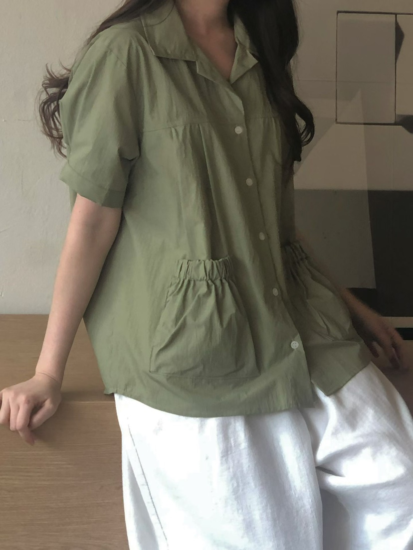 ONDO-P韓國代購女裝新款推薦26春夏職業人氣襯衫蕾絲衫口袋ONDO-P襯衫/蕾絲衫