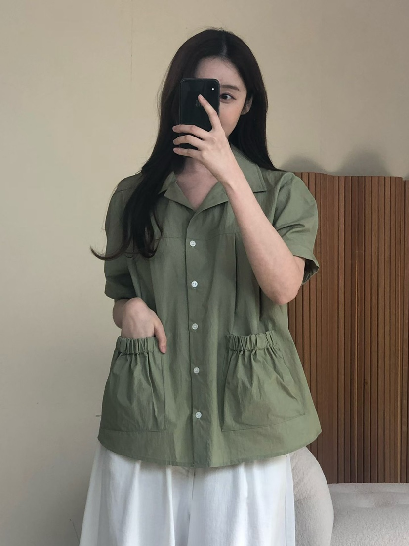 ONDO-P韓國代購女裝新款推薦26春夏職業人氣襯衫蕾絲衫口袋ONDO-P襯衫/蕾絲衫