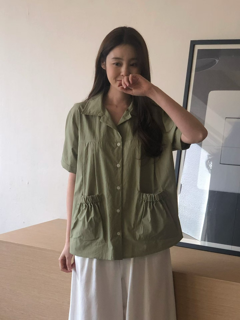 ONDO-P韓國代購女裝新款推薦26春夏職業人氣襯衫蕾絲衫口袋ONDO-P襯衫/蕾絲衫