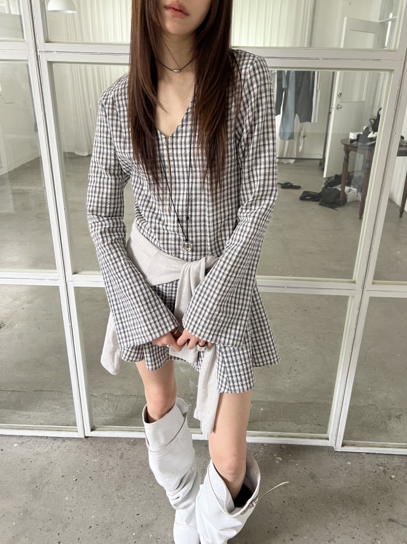 NOVUS韓國直郵女裝新款熱賣職業26春夏時尚推薦連衣裙格子NOVUS連衣裙