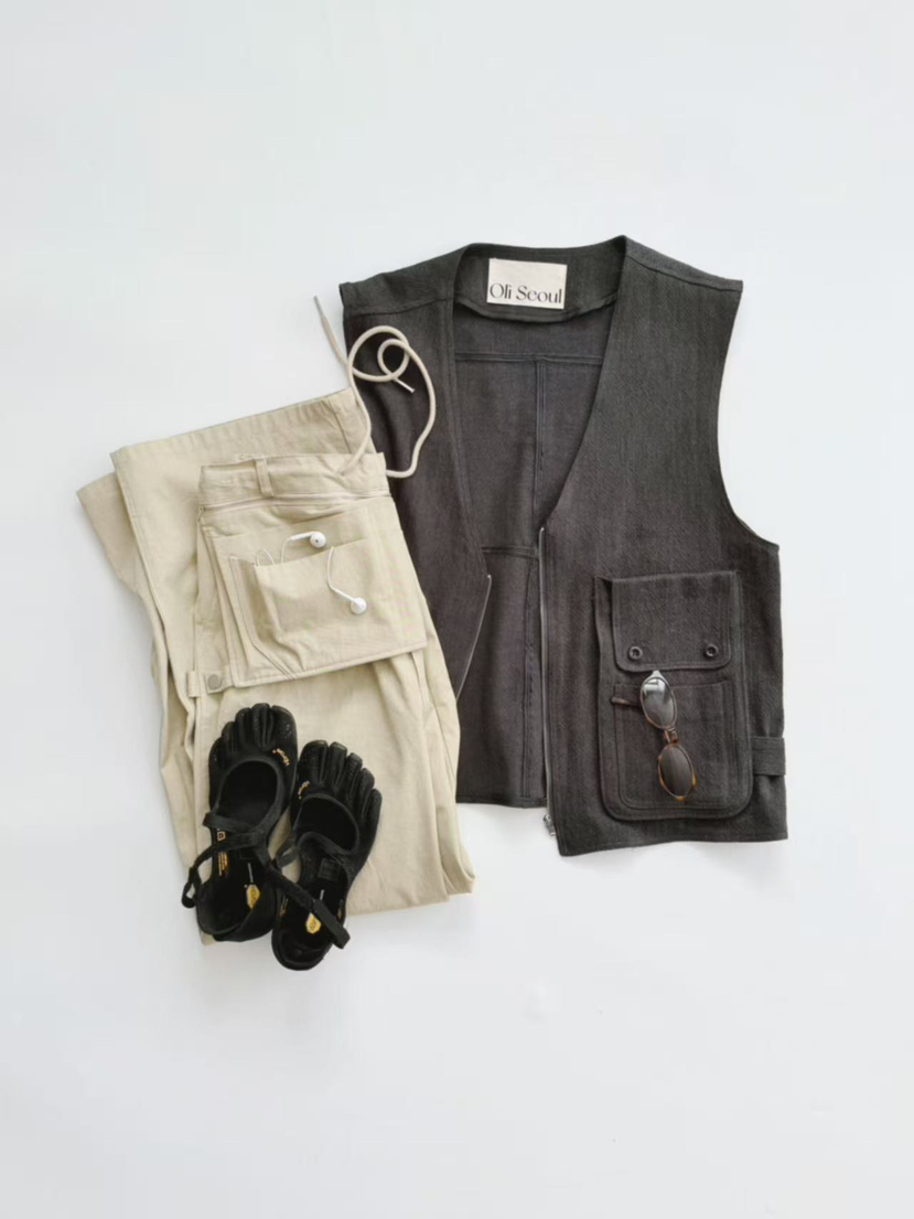 OLI SEOUL韓國東大門直郵女裝新款熱賣人氣時尚馬甲亞麻OLI SEOUL馬甲