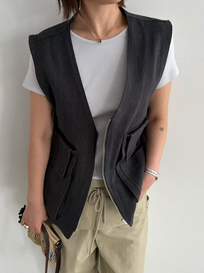 OLI SEOUL韓國東大門直郵女裝新款熱賣人氣時尚馬甲亞麻OLI SEOUL馬甲