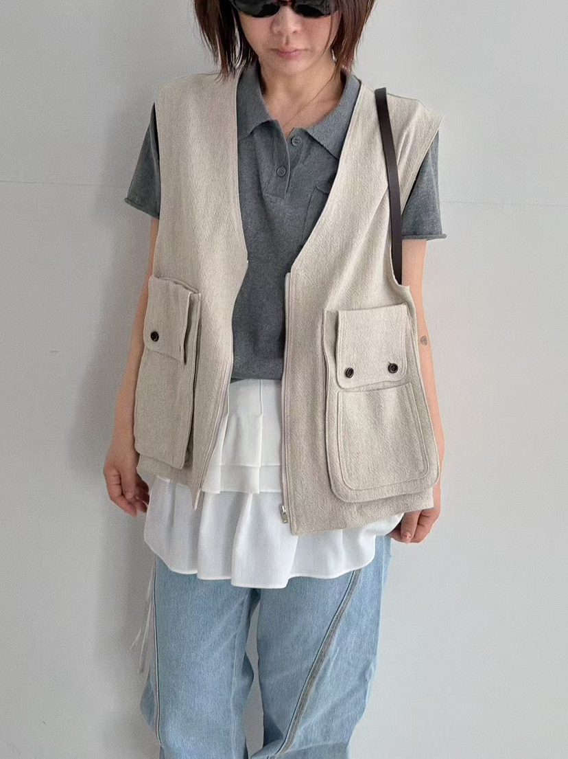 OLI SEOUL韓國東大門直郵女裝新款熱賣人氣時尚馬甲亞麻OLI SEOUL馬甲