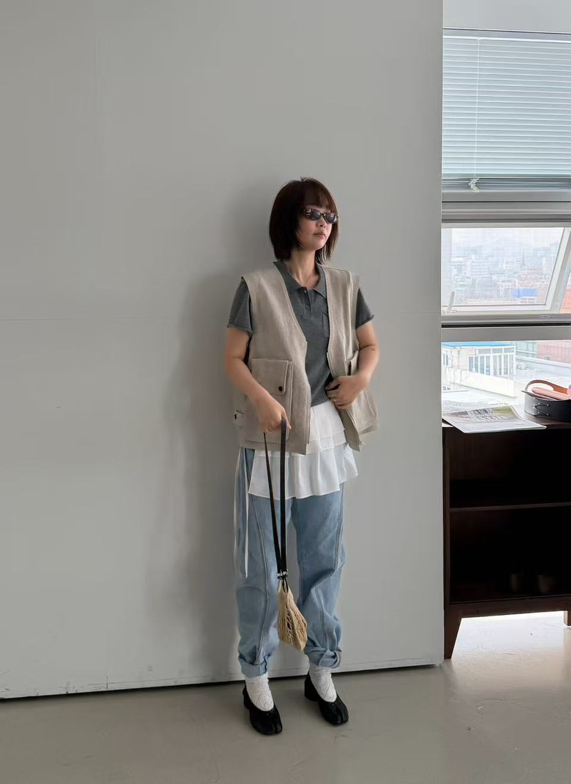 OLI SEOUL韓國東大門直郵女裝新款熱賣人氣時尚馬甲亞麻OLI SEOUL馬甲