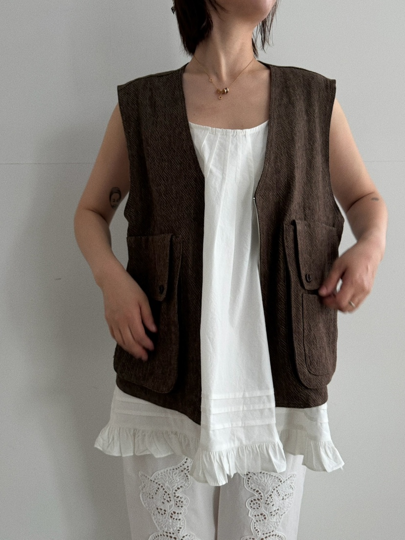 OLI SEOUL韓國東大門直郵女裝新款熱賣人氣時尚馬甲亞麻OLI SEOUL馬甲