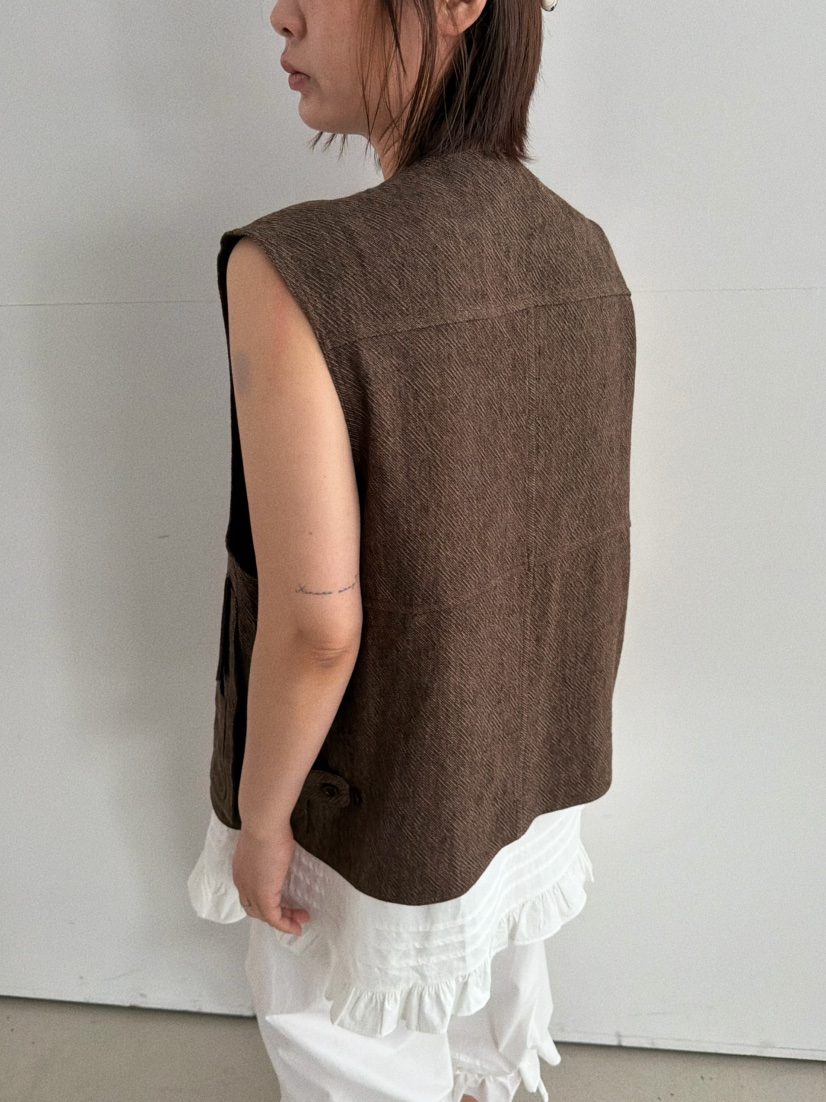 OLI SEOUL韓國東大門直郵女裝新款熱賣人氣時尚馬甲亞麻OLI SEOUL馬甲