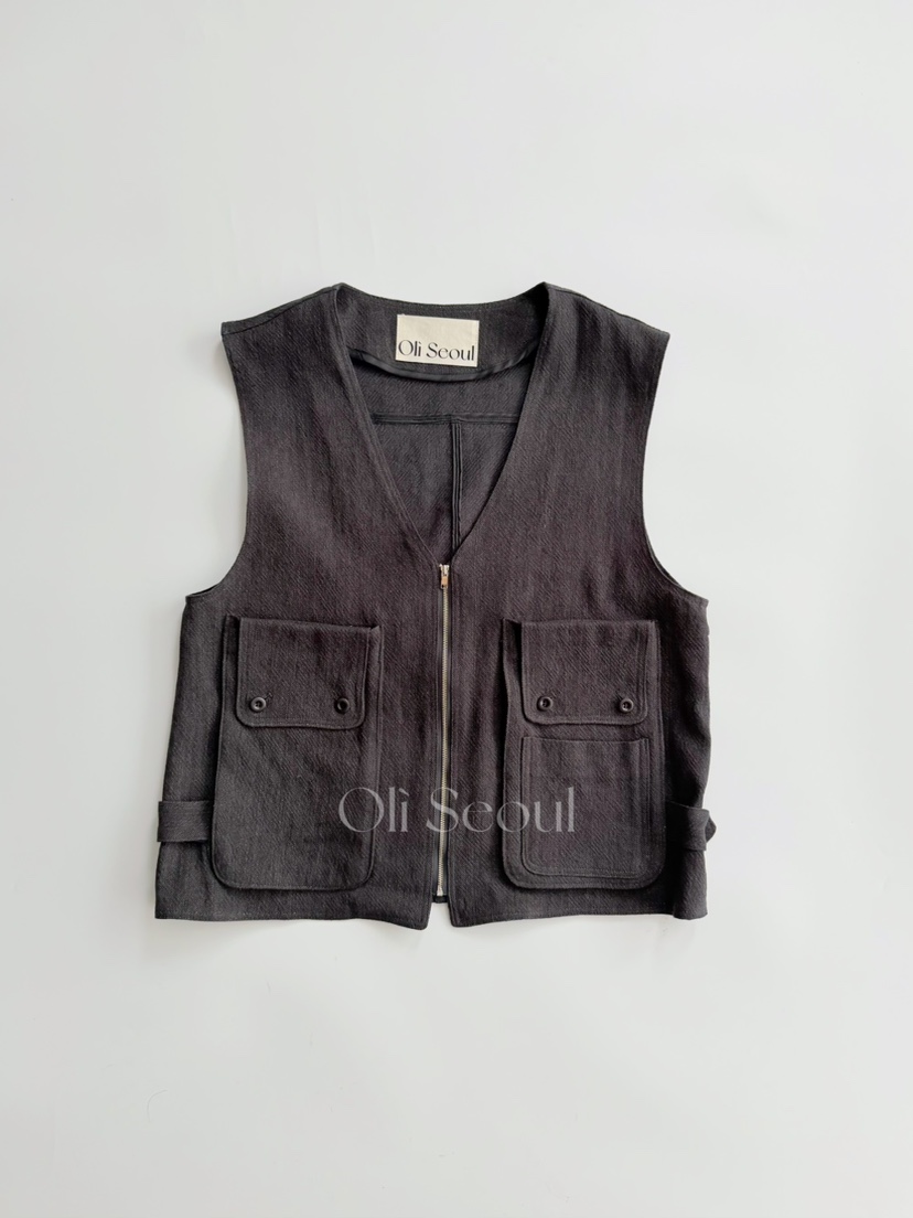 OLI SEOUL韓國東大門直郵女裝新款熱賣人氣時尚馬甲亞麻OLI SEOUL馬甲圖色1