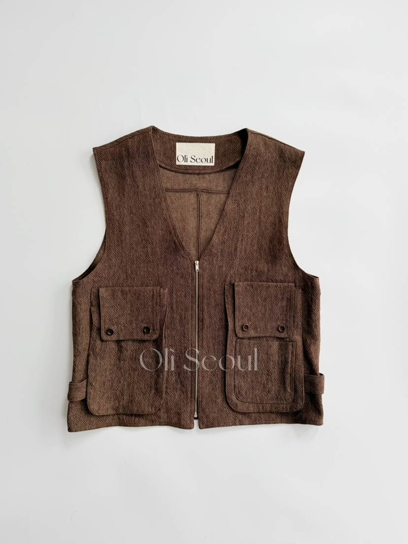 OLI SEOUL韓國東大門直郵女裝新款熱賣人氣時尚馬甲亞麻OLI SEOUL馬甲圖色2