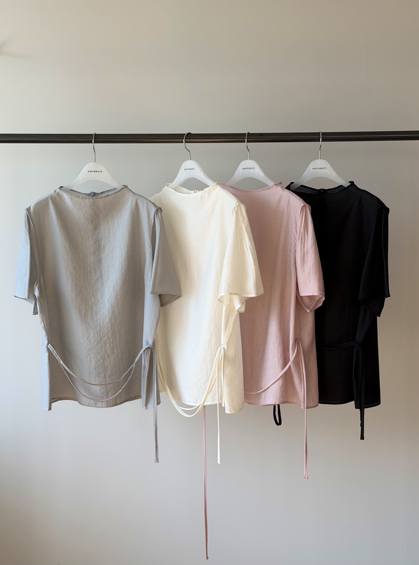 AMY GRACE-A韓國直郵女士新品休閑襯衫蕾絲衫含腰繩高領AMY GRACE-A襯衫/蕾絲衫