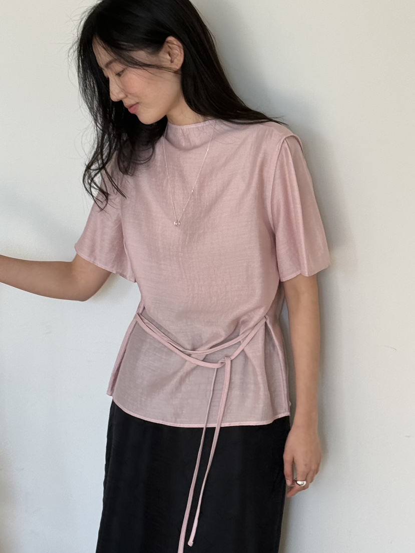 AMY GRACE-A韓國直郵女士新品休閑襯衫蕾絲衫含腰繩高領AMY GRACE-A襯衫/蕾絲衫