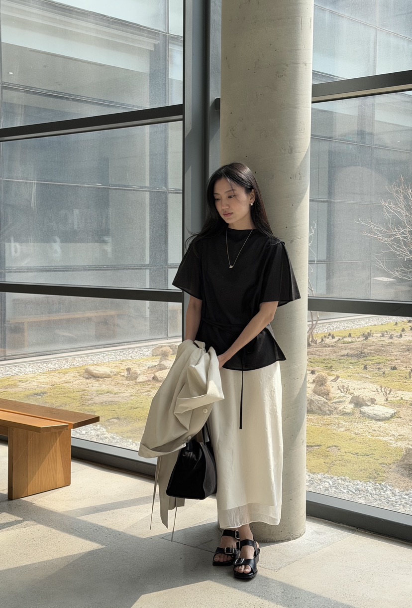 AMY GRACE-A韓國直郵女士新品休閑襯衫蕾絲衫含腰繩高領AMY GRACE-A襯衫/蕾絲衫