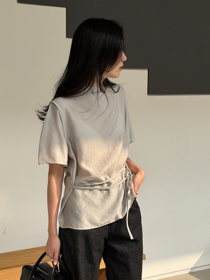 AMY GRACE-A韓國直郵女士新品休閑襯衫蕾絲衫含腰繩高領AMY GRACE-A襯衫/蕾絲衫