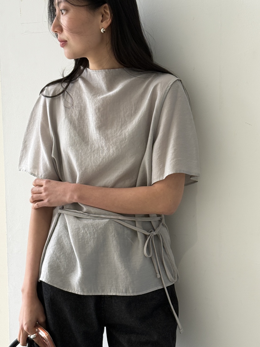 AMY GRACE-A韓國直郵女士新品休閑襯衫蕾絲衫含腰繩高領AMY GRACE-A襯衫/蕾絲衫