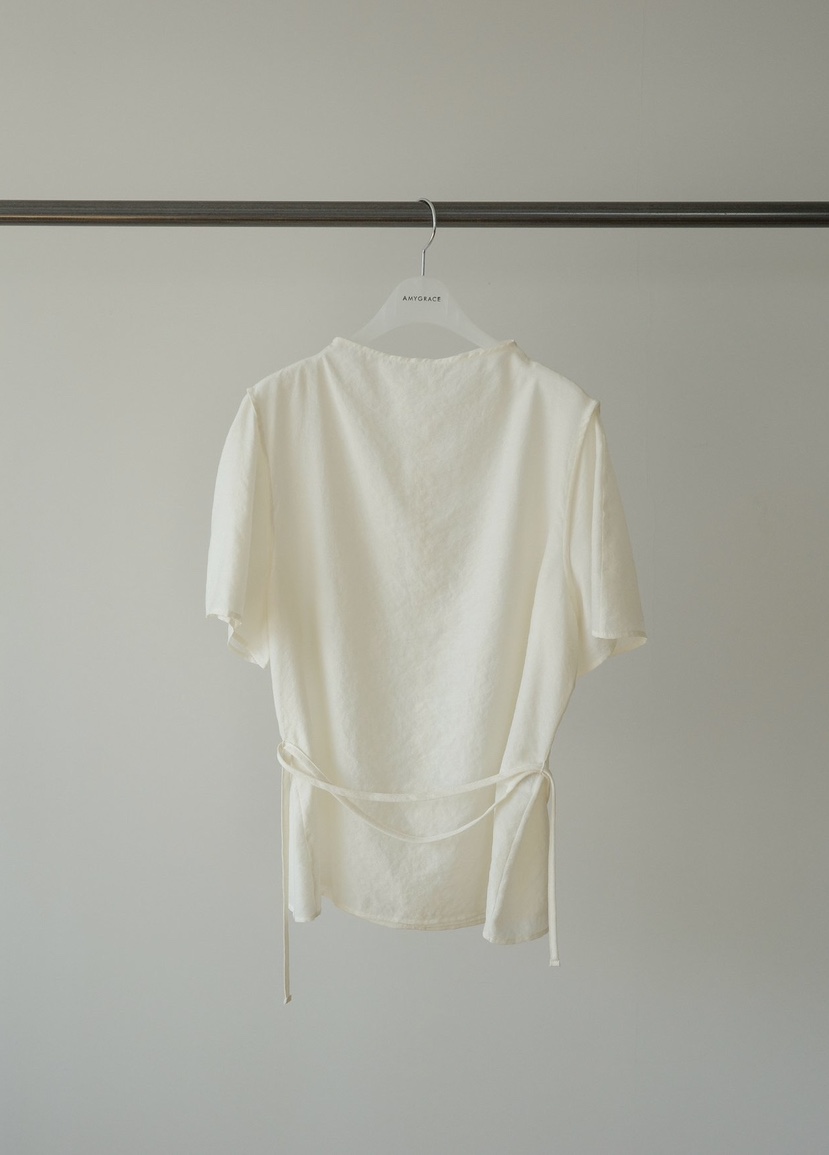 AMY GRACE-A韓國直郵女士新品休閑襯衫蕾絲衫含腰繩高領AMY GRACE-A襯衫/蕾絲衫