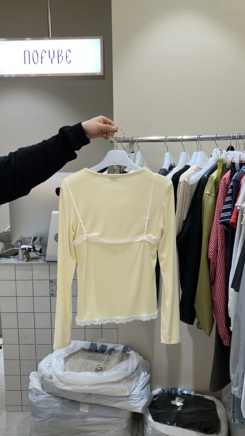 NOFYBE韓國直郵實拍女裝新品休閑時尚熱賣人氣長袖T恤假兩件NOFYBE長袖T恤