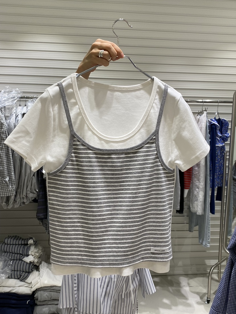 BRICKLANE韓國直郵實拍女士新款推薦人氣時尚休閑T恤假兩件BRICKLANET恤圖色1