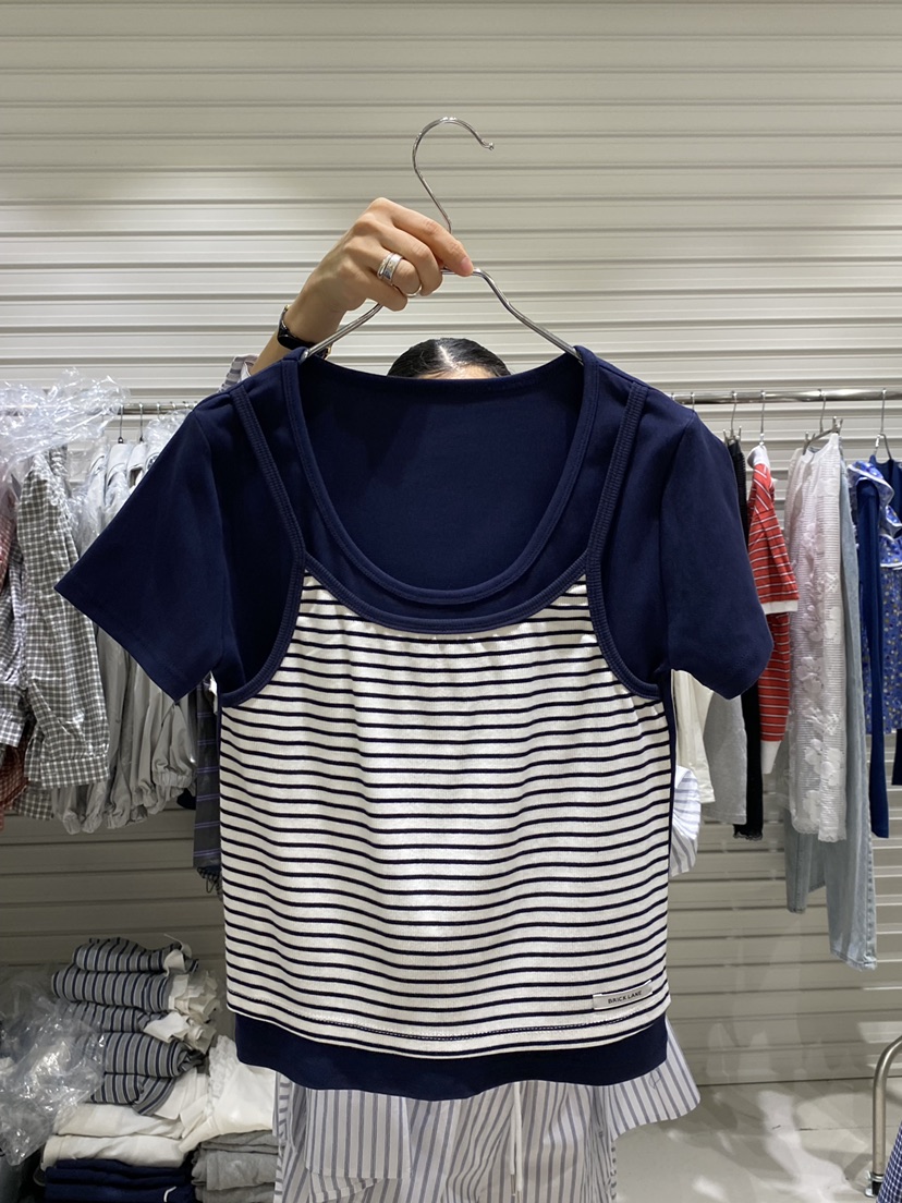 BRICKLANE韓國直郵實拍女士新款推薦人氣時尚休閑T恤假兩件BRICKLANET恤圖色2