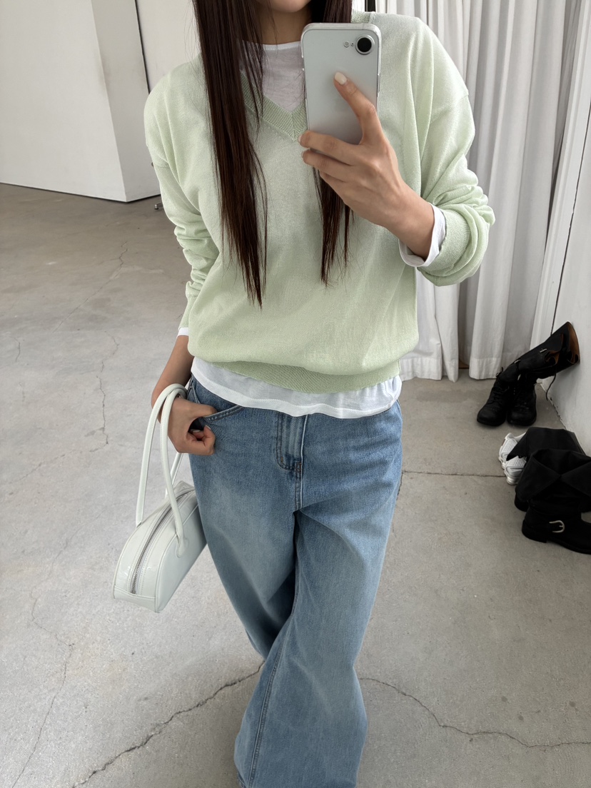 ACME韓國直郵實拍女裝新品人氣26春夏職業時尚針織衫V領透視ACME針織衫