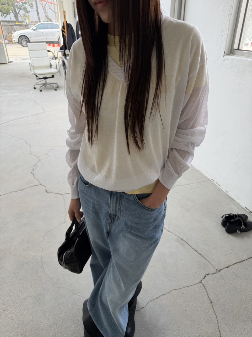 ACME韓國直郵實拍女裝新品人氣26春夏職業時尚針織衫V領透視ACME針織衫